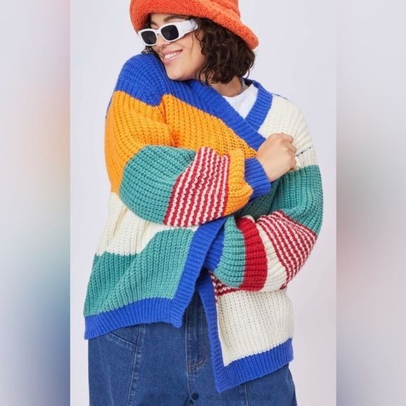 Cider Sweaters Cider Chunky Brightly Striped Cardigan Sweater Size